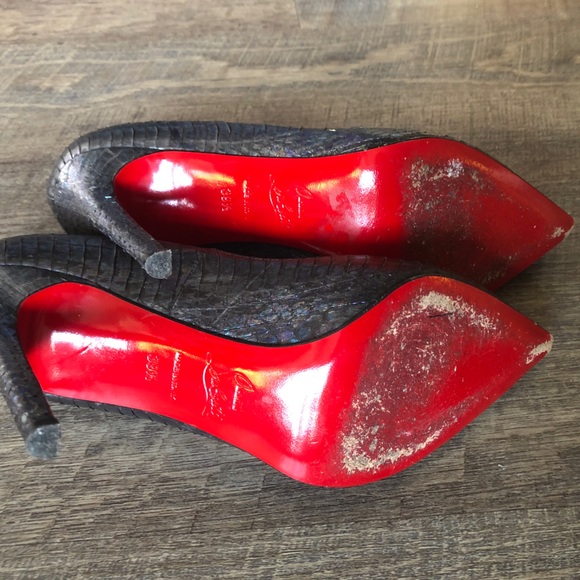 CHRISTIAN LOUBOUTIN Kate 100 snakeskin python? Pumps blue iridescent